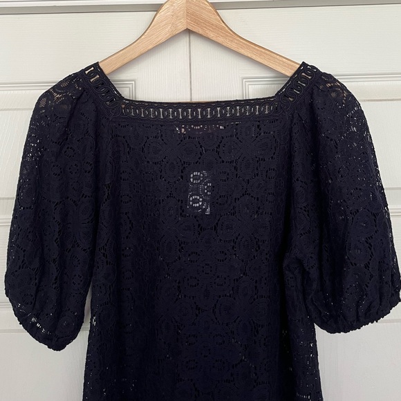 {LOFT} Lace Puff Short Sleeve Top in Navy - Womens XXS - NWT - Picture 7 of 9